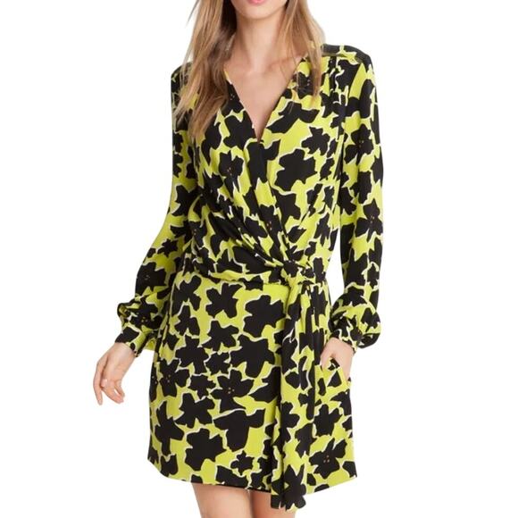 Diane Von Furstenberg Dresses & Skirts - Diane von Furstenberg Dora Lily Silk Faux Wrap Dress in Dove Bloom Acid‎ Lime